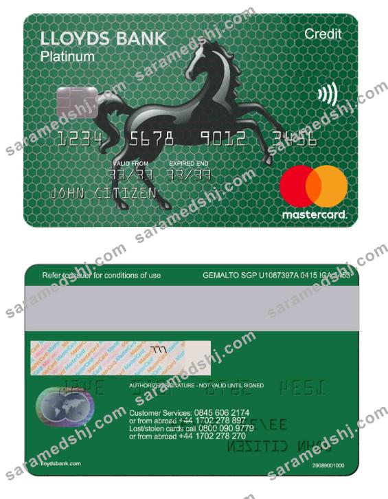 UK Lloyds bank mastercard credit card